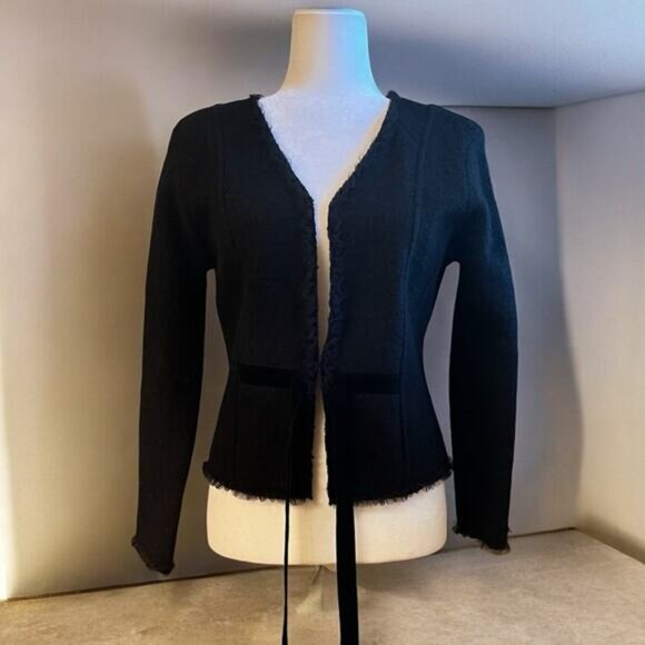 NEW ANTHRO x Kenji Wool Tulle Eyelet Velvet Tie Belted Tailored Jacket Black… - Picture 7 of 16